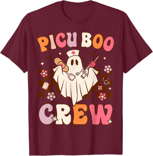 PICU Nurse Boo Crew Halloween Pediatric Intensive Care Nurse T-Shirt - T-Shirt | Maroon