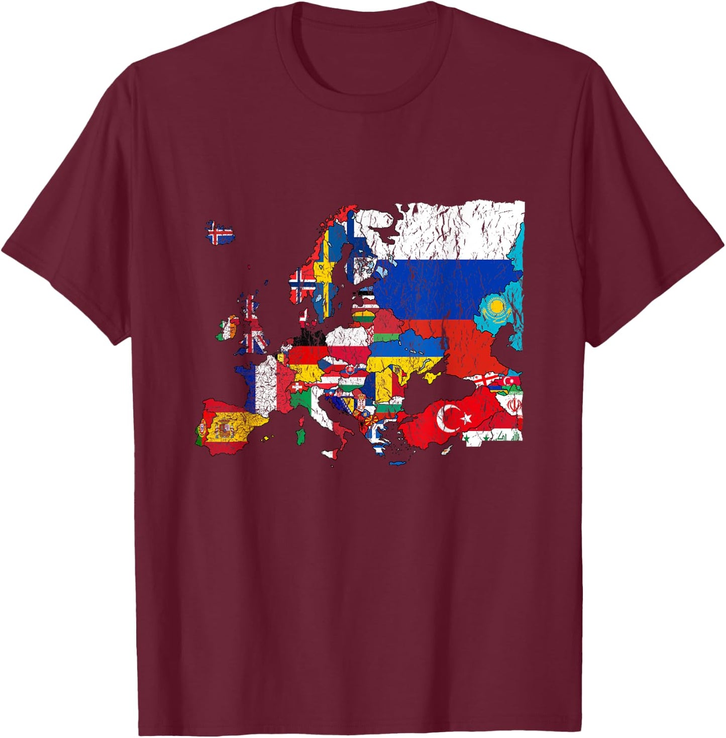 Europe Map with Flags T-Shirt - T-Shirt | Maroon