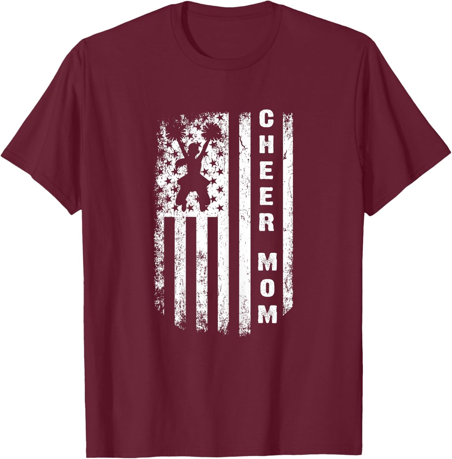 Cheer Mom USA Flag 4th of July Cheerleading Mom Cheerleader T-Shirt - T-Shirt | Maroon