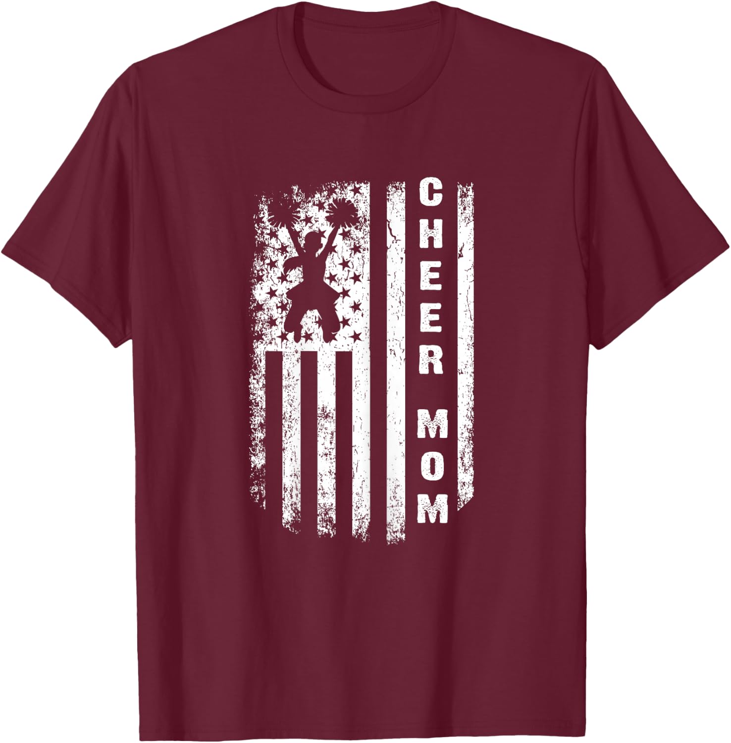 Cheer Mom USA Flag 4th of July Cheerleading Mom Cheerleader T-Shirt - T-Shirt | Maroon