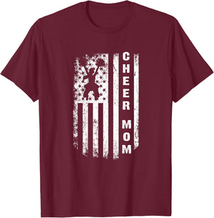 Cheer Mom USA Flag 4th of July Cheerleading Mom Cheerleader T-Shirt - T-Shirt | Maroon