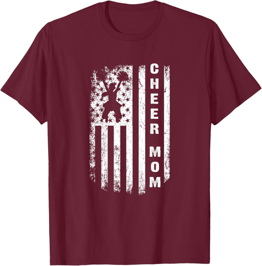 Cheer Mom USA Flag 4th of July Cheerleading Mom Cheerleader T-Shirt - T-Shirt | Maroon