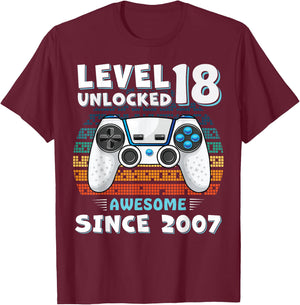 18 Year Old BDay Decorations Men Boy 18yr 2007 18th Birthday T-Shirt - T-Shirt | Maroon