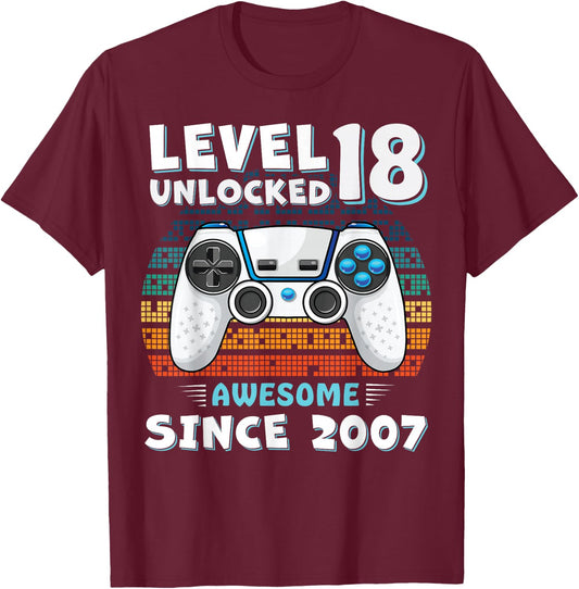 18 Year Old BDay Decorations Men Boy 18yr 2007 18th Birthday T-Shirt - T-Shirt | Maroon