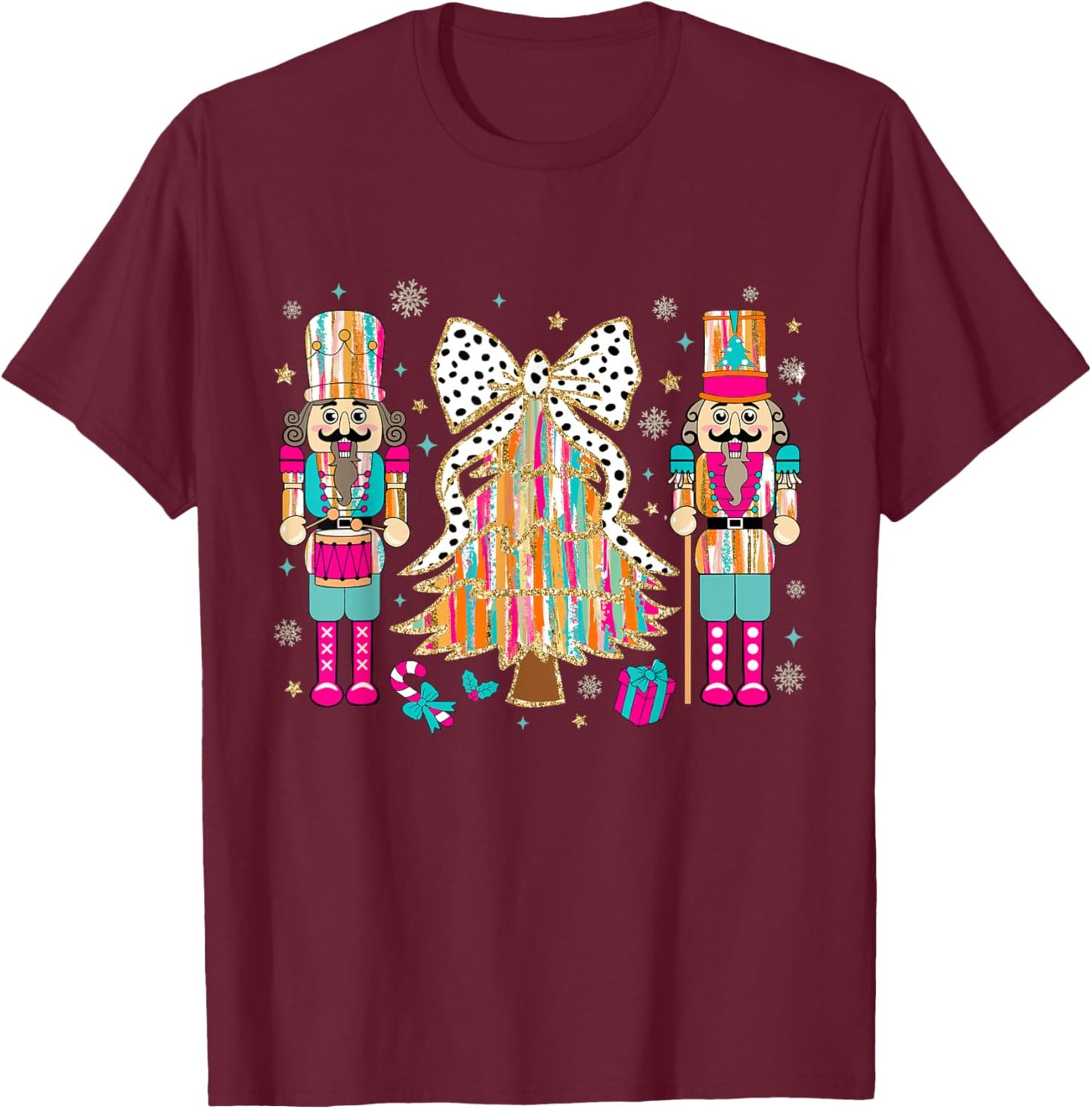 Pink Nutcracker Squad Xmas Pink Christmas Tree Women Kids T-Shirt - T-Shirt | Maroon