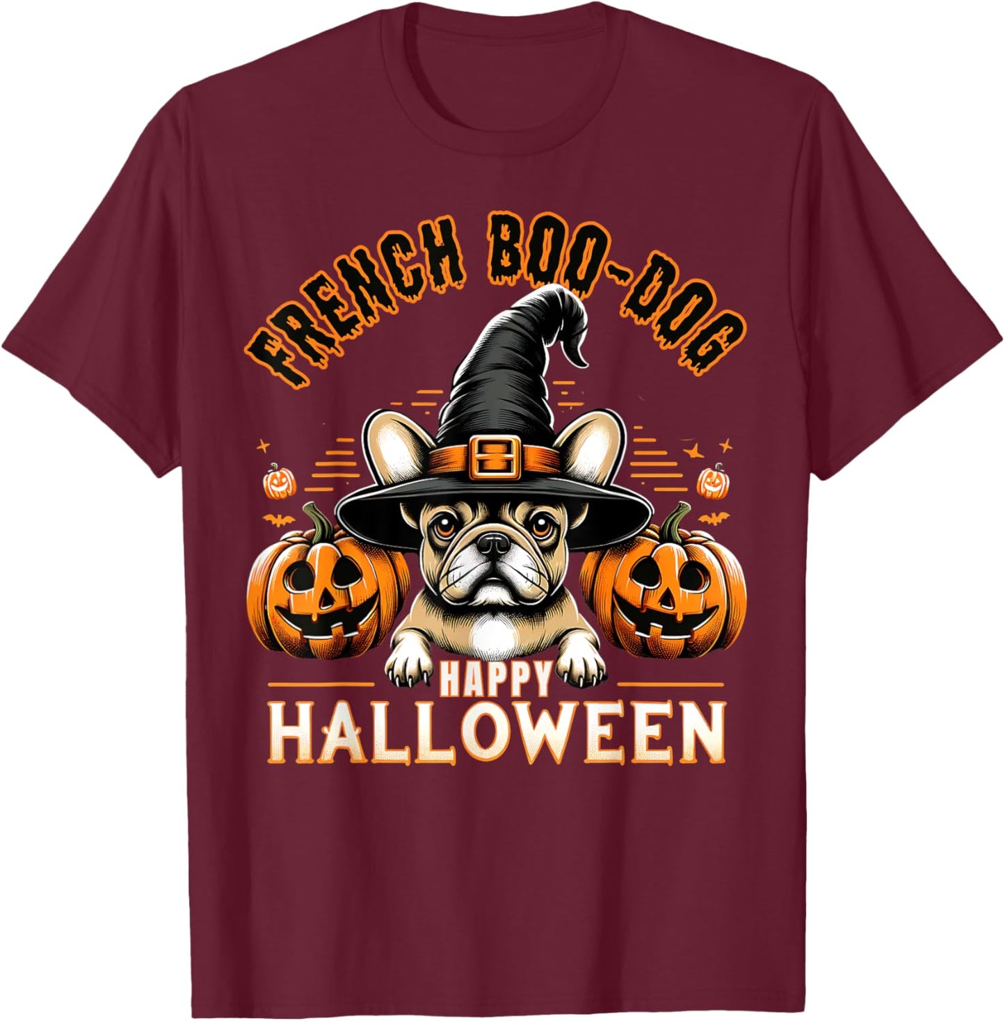 French Bulldog Happy Halloween cute Boodog Halloween Bulldog T-Shirt - T-Shirt | Maroon