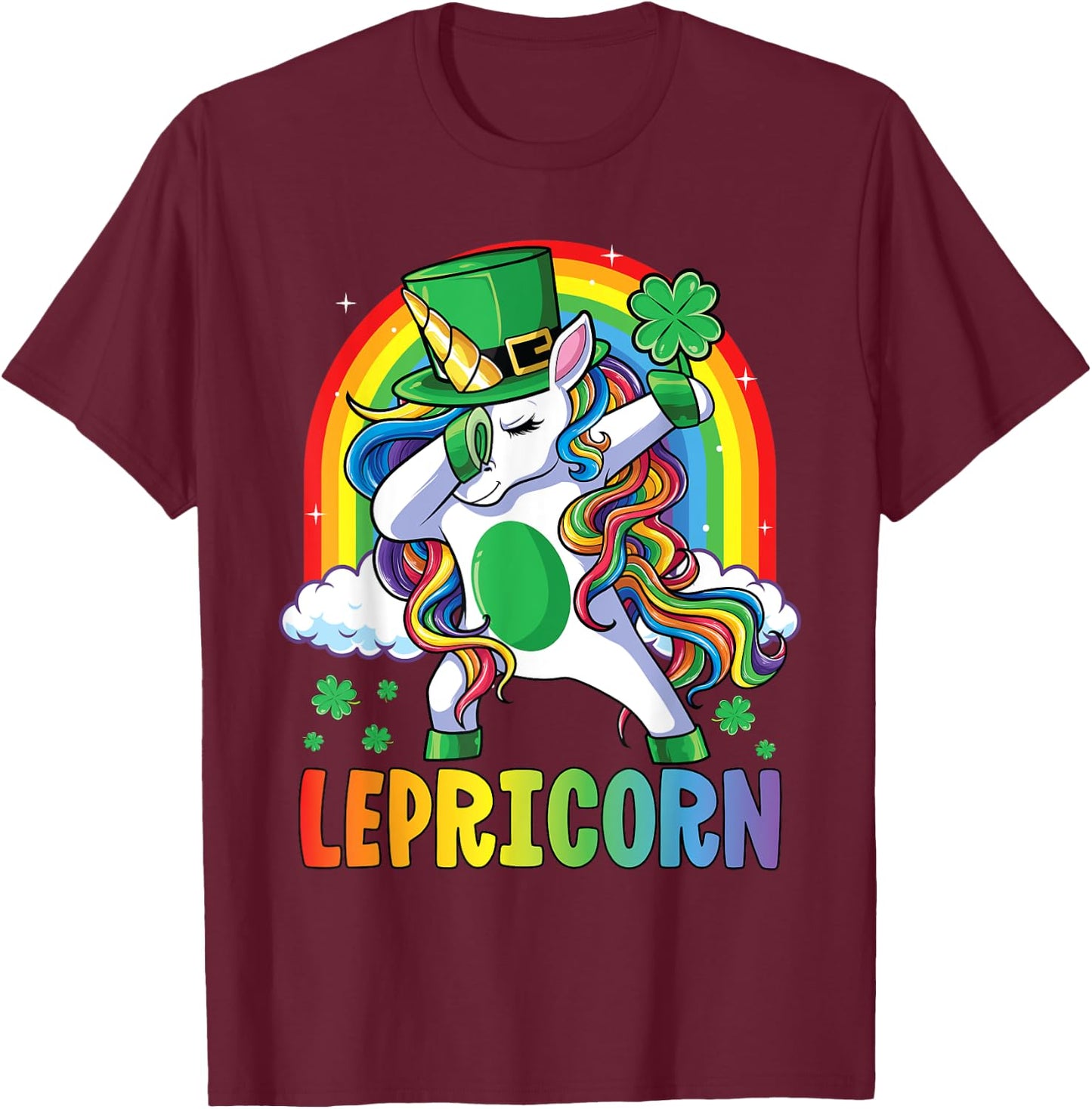 St Patricks Day Girls Dabbing Unicorn Leprechaun Lepricorn T-Shirt - T-Shirt | Maroon