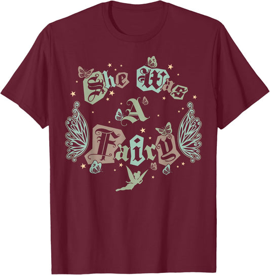 Disney Peter Pan She was A Fairy Tinker Bell Fairy Wings T-Shirt - T-Shirt | Maroon