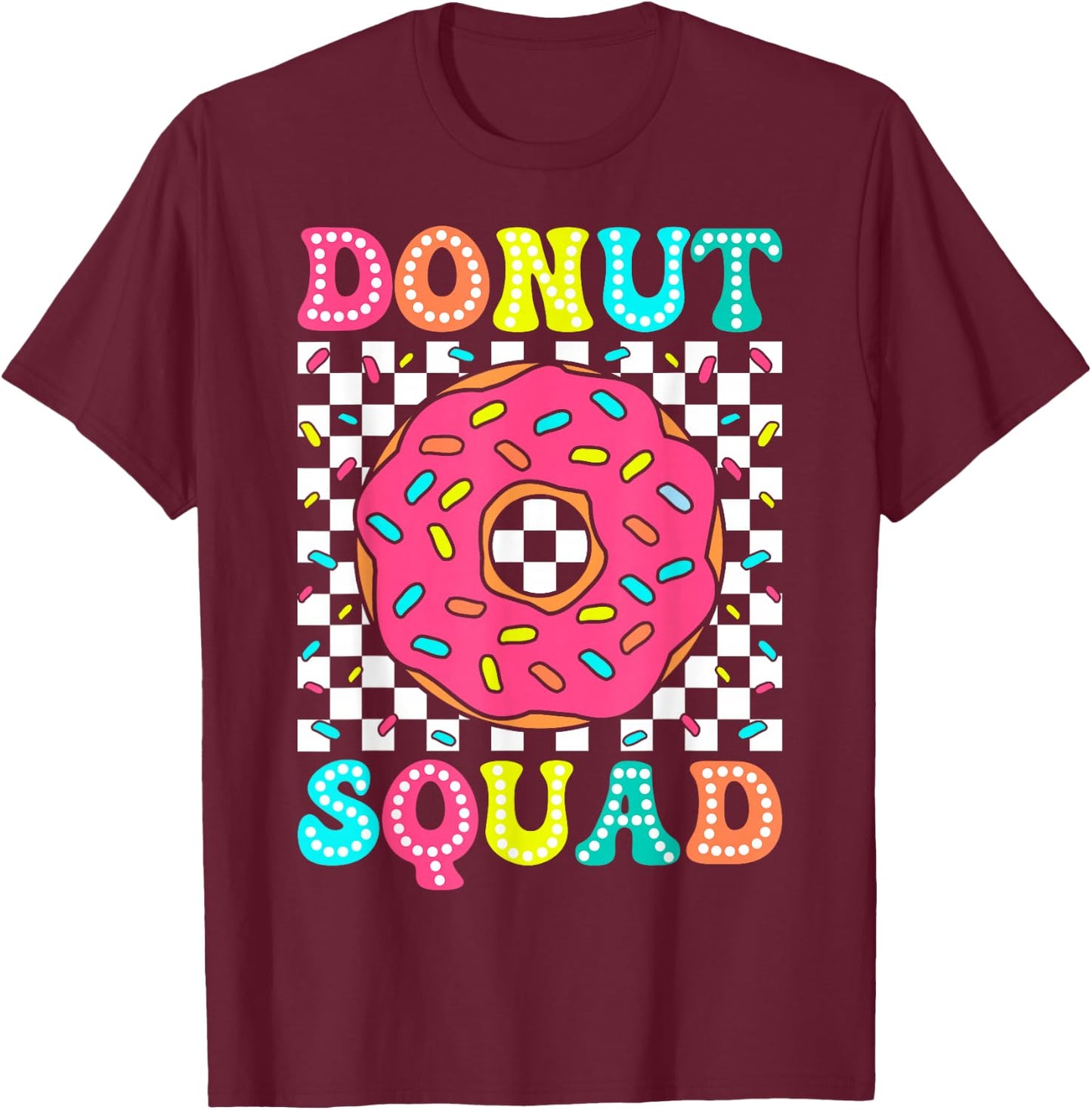 Donut Squad Groovy Donut Lover Birthday Party Girls T-Shirt - T-Shirt | Maroon