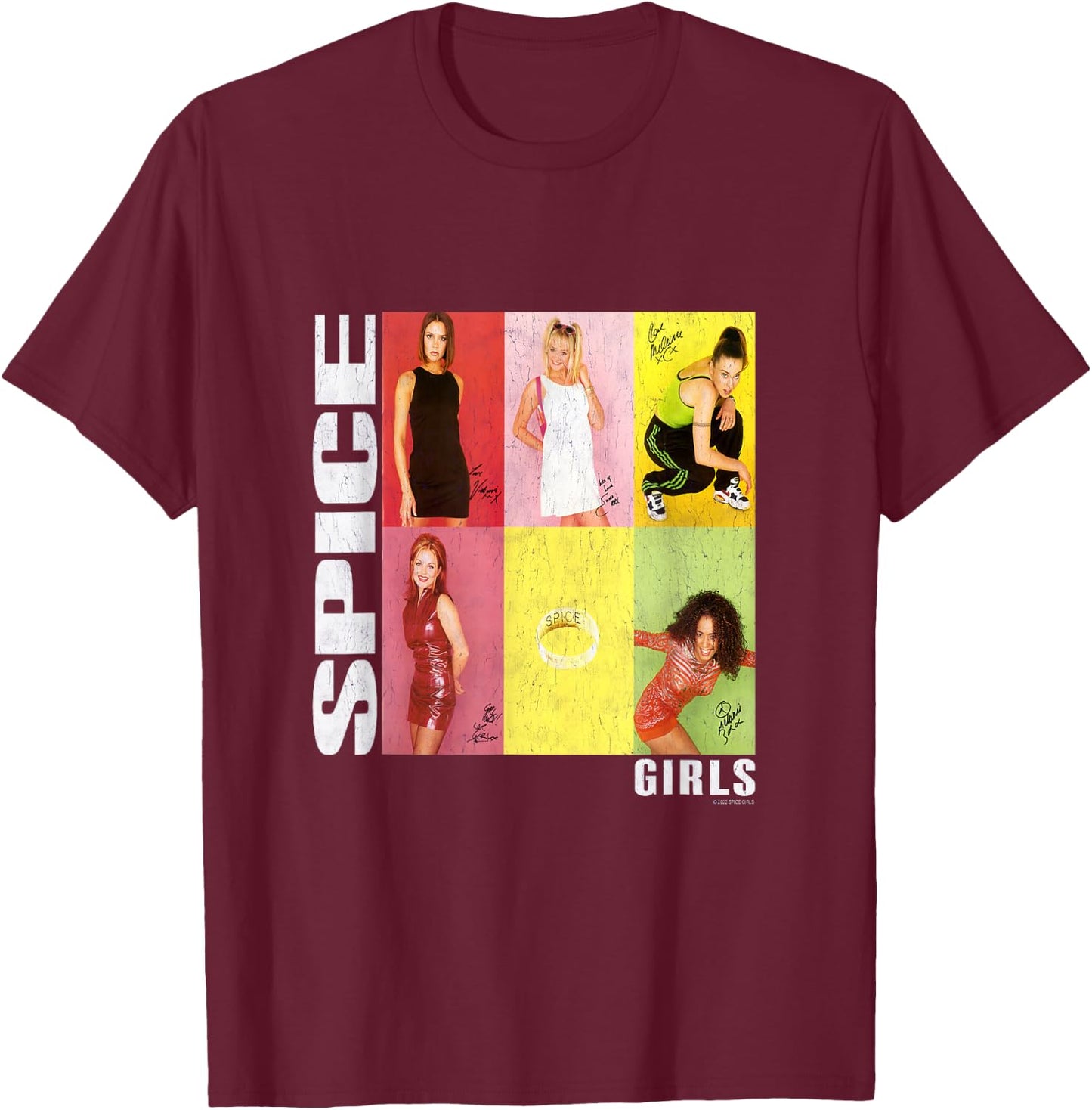 Official Spice Girls Photo Signatures T-Shirt - T-Shirt | Maroon