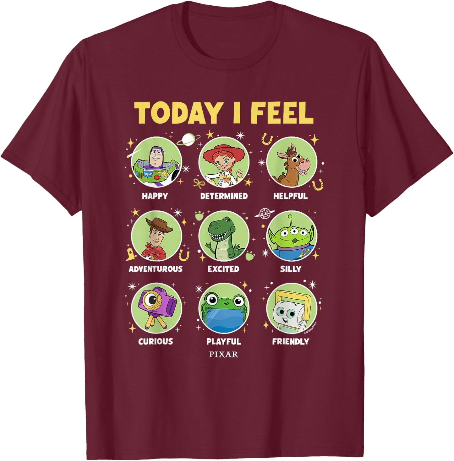 Disney Pixar Toy Story 5 Today I Feel Character Stack T-Shirt - T-Shirt | Maroon