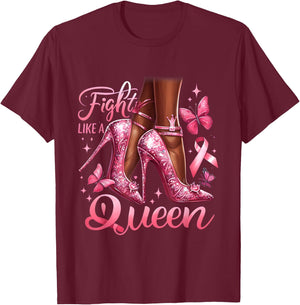 Fight Like A Queen Breast Cancer Awareness Black Woman Queen T-Shirt - T-Shirt | Maroon