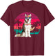 Retro Hawaiian Husky Dog Tropical Palm Trees Summer Vibes Women Kids T-Shirt - T-Shirt | Maroon