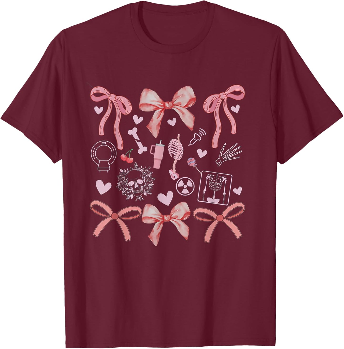 Women Radiology Coquette Bows XRay Tech Graduation MRI Tech T-Shirt - T-Shirt | Maroon