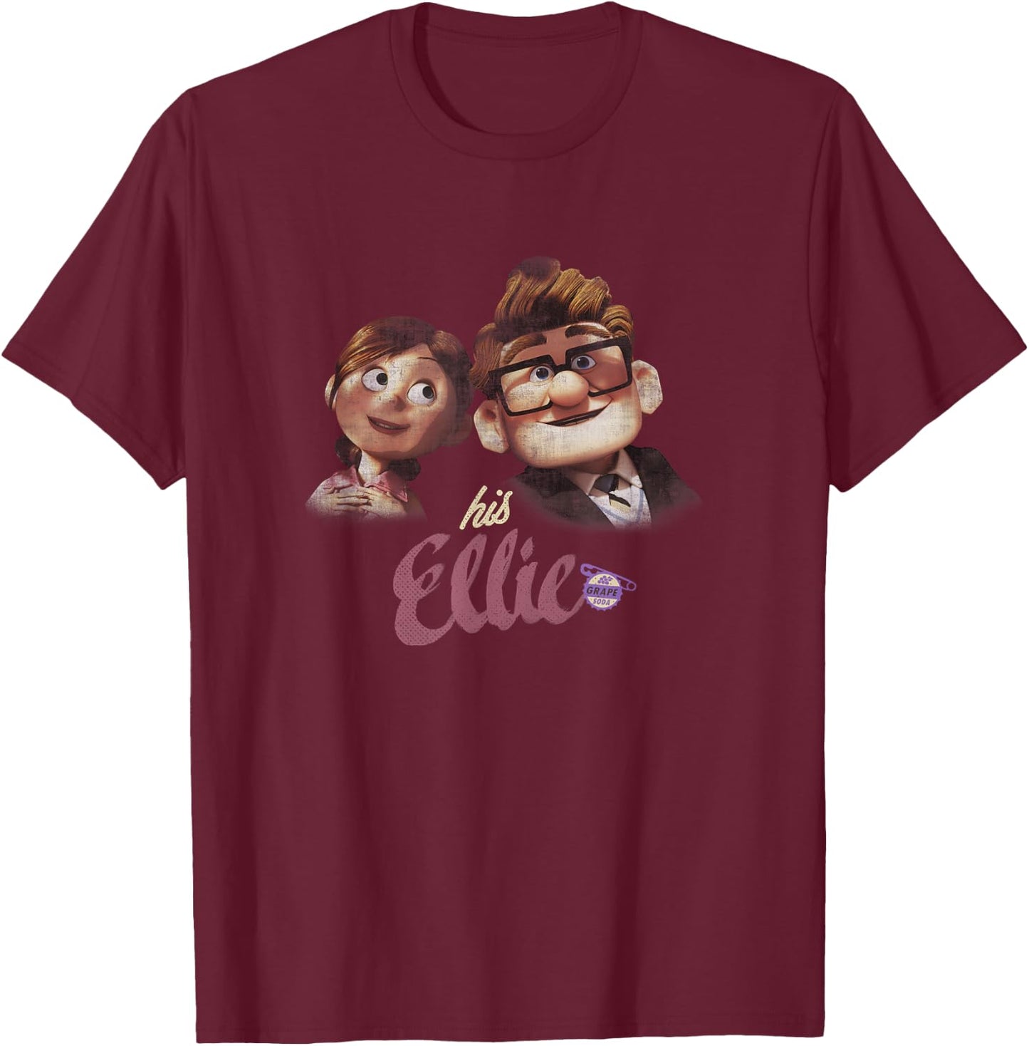 Disney Pixar Up Carl & Ellie Couple His Ellie Distressed T-Shirt - T-Shirt | Maroon