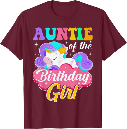 Auntie Of The Birthday Girl Unicorn Matching Outfit T-Shirt - T-Shirt | Maroon