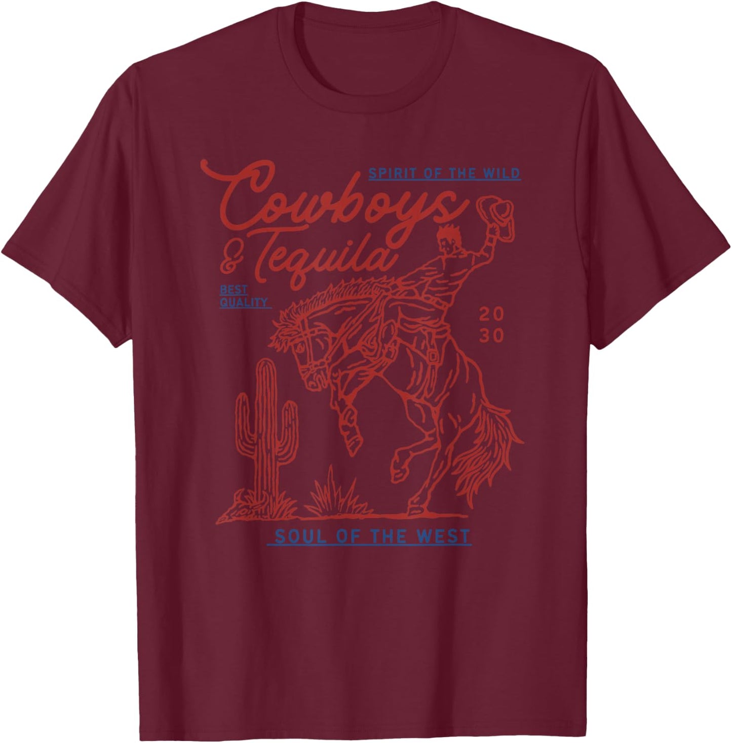 Texas Cowboys And Tequila Vintage Country Rodeo T-Shirt - T-Shirt | Maroon