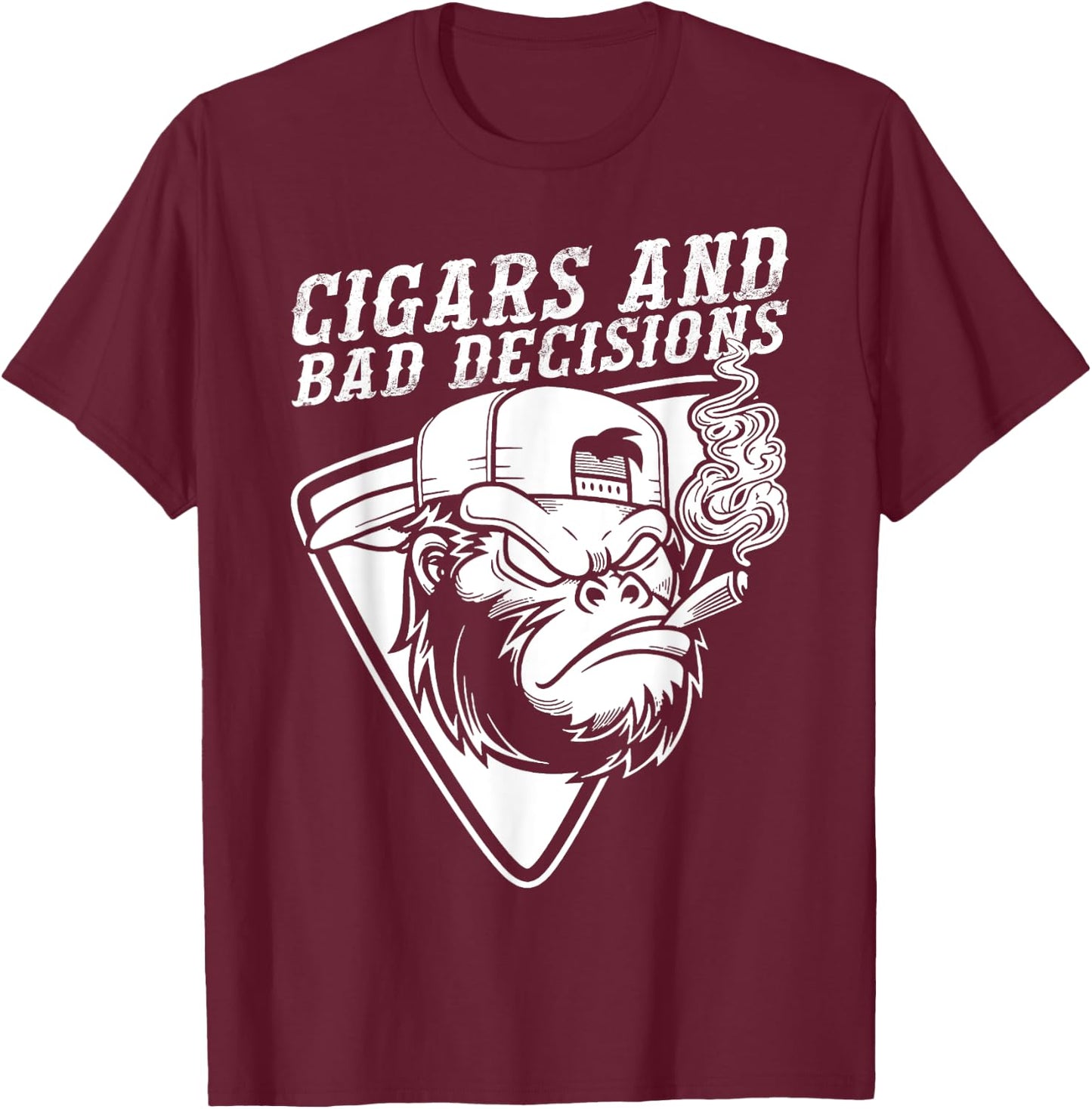 Funny Monkey Cigars And Bad Decisions T-Shirt - T-Shirt | Maroon