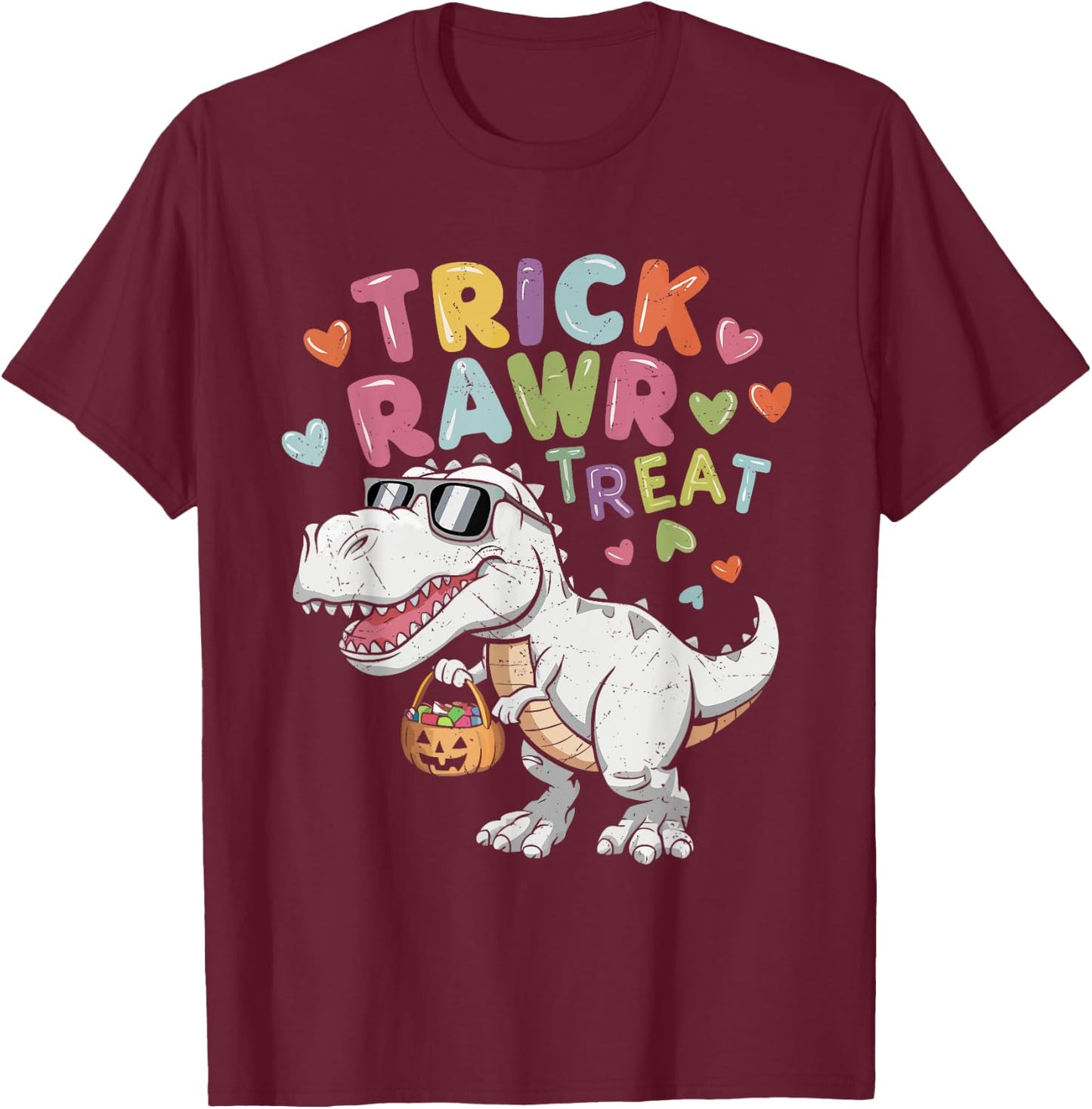 Trick Rawr Treat Ghost Dino Trex Toddler Boys Halloween Kids T-Shirt - T-Shirt | Maroon