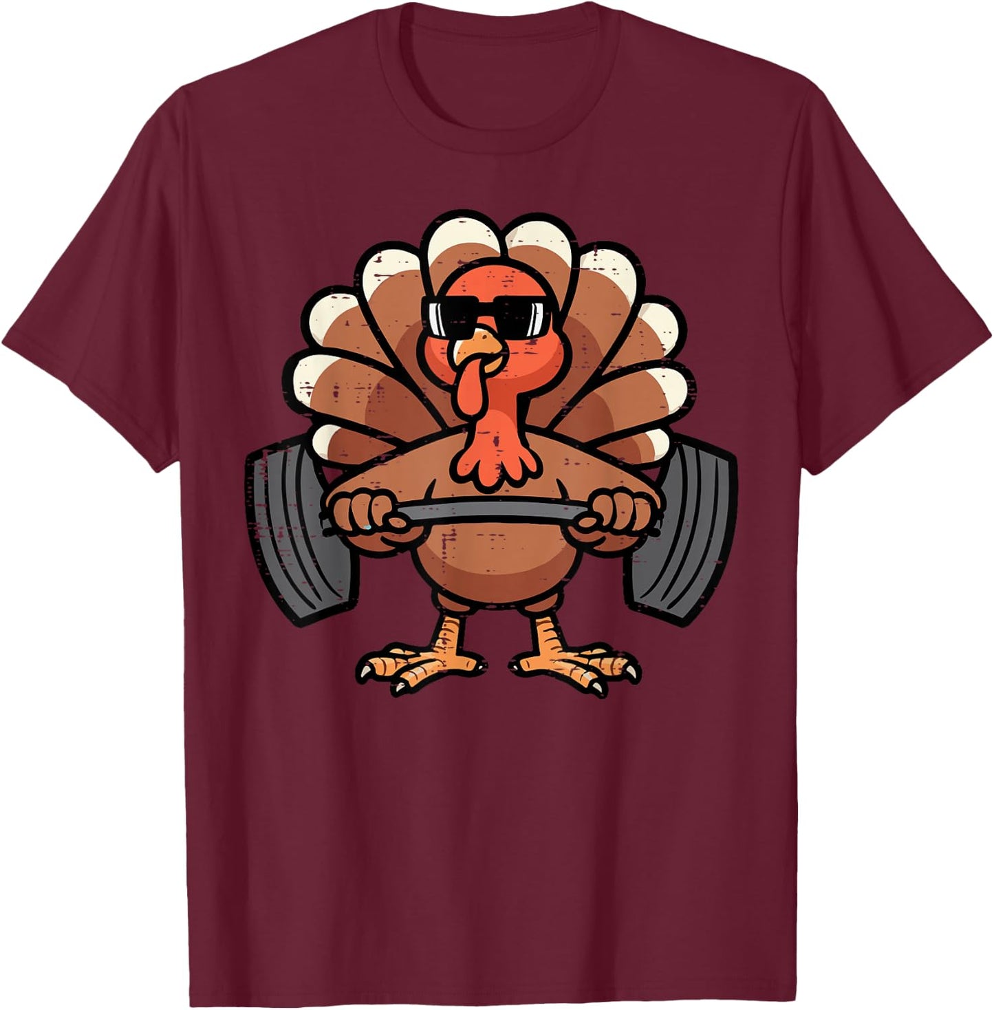 Thanksgiving Workout Turkey Barbell Lift Gym Men Women Kids T-Shirt - T-Shirt | Maroon