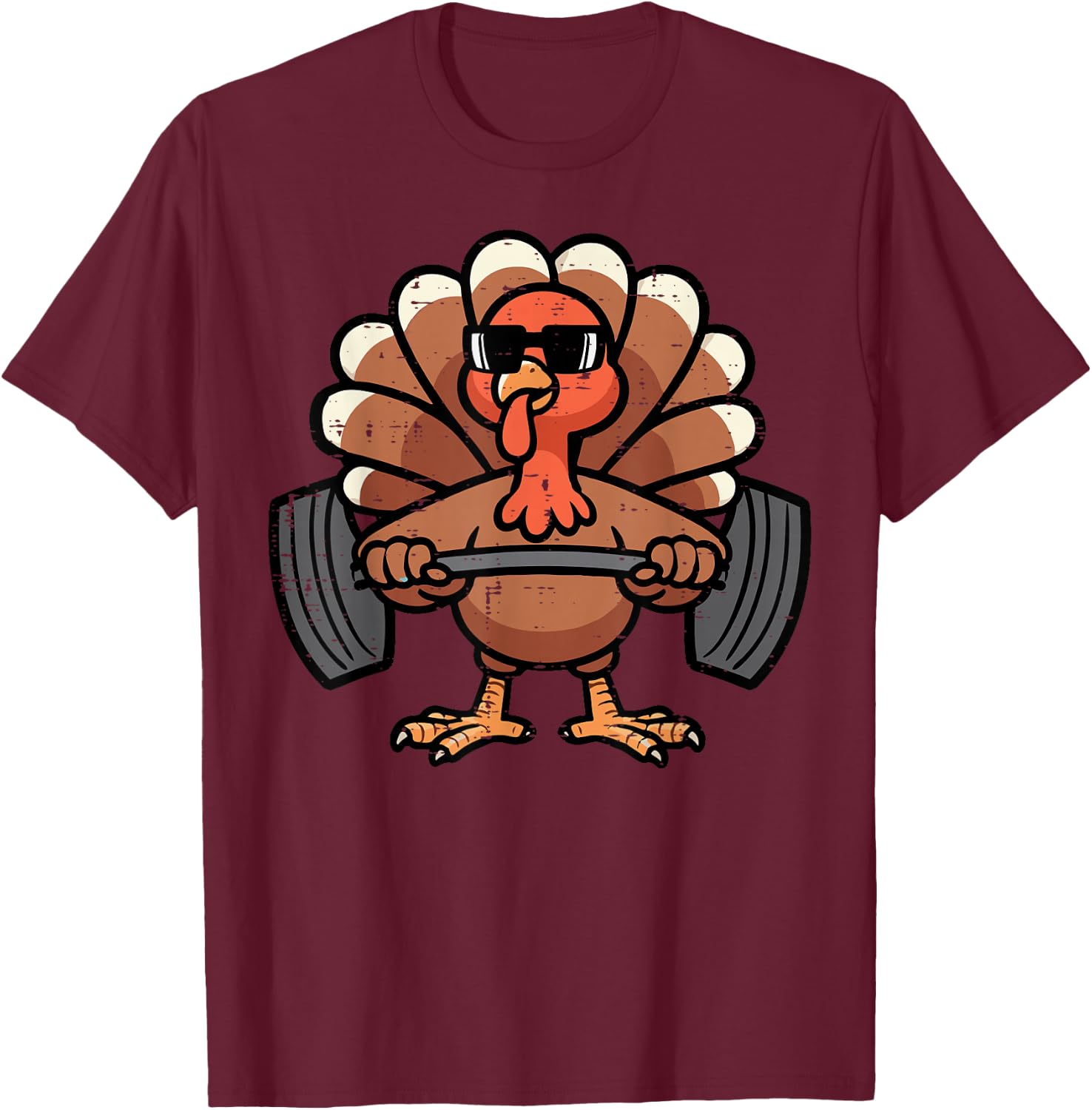 Thanksgiving Workout Turkey Barbell Lift Gym Men Women Kids T-Shirt - T-Shirt | Maroon