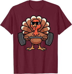 Thanksgiving Workout Turkey Barbell Lift Gym Men Women Kids T-Shirt - T-Shirt | Maroon