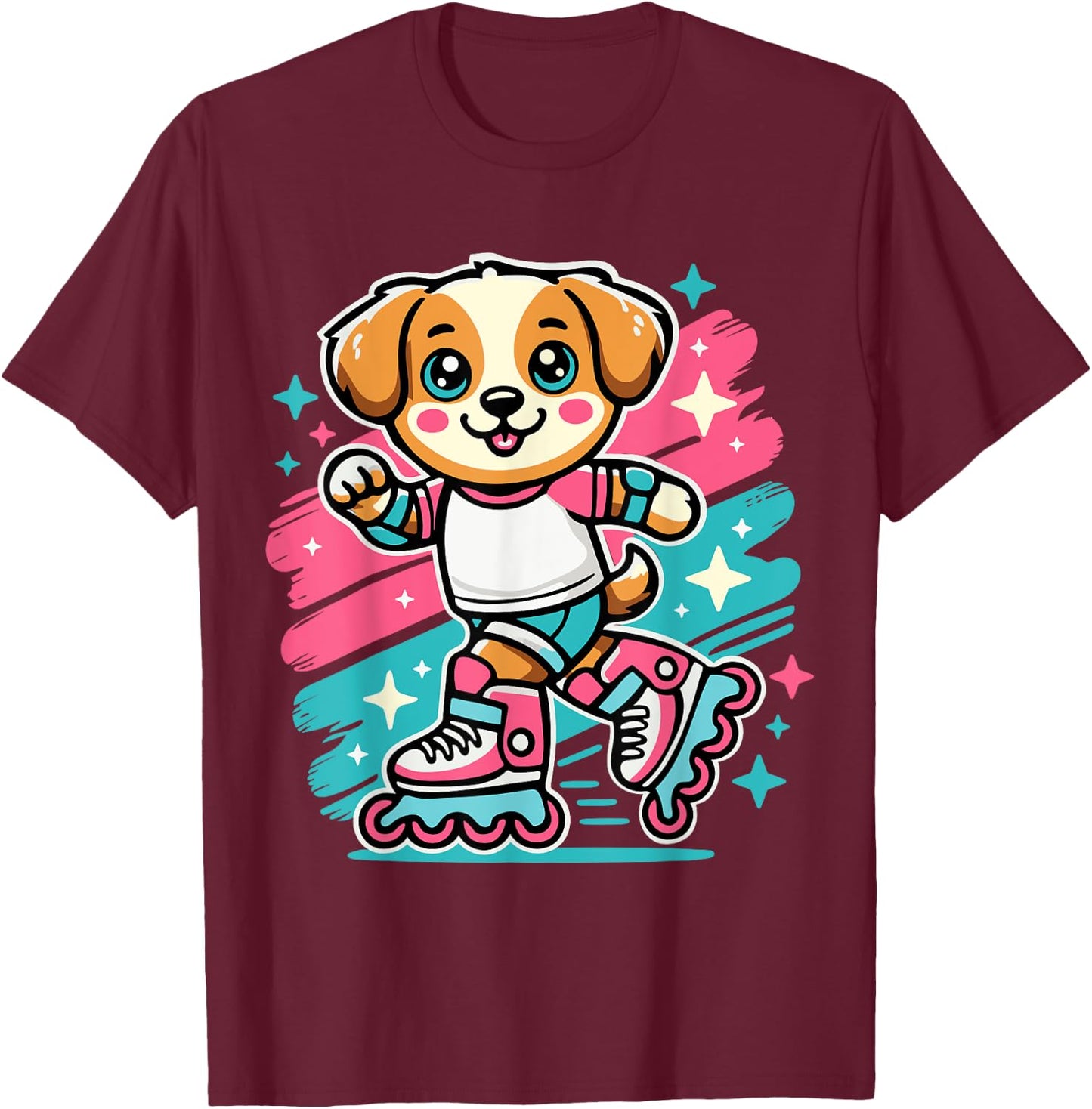 Rollerblading Dog – Cute Puppy on Inline Skates Women Girls Kids T-Shirt - T-Shirt | Maroon