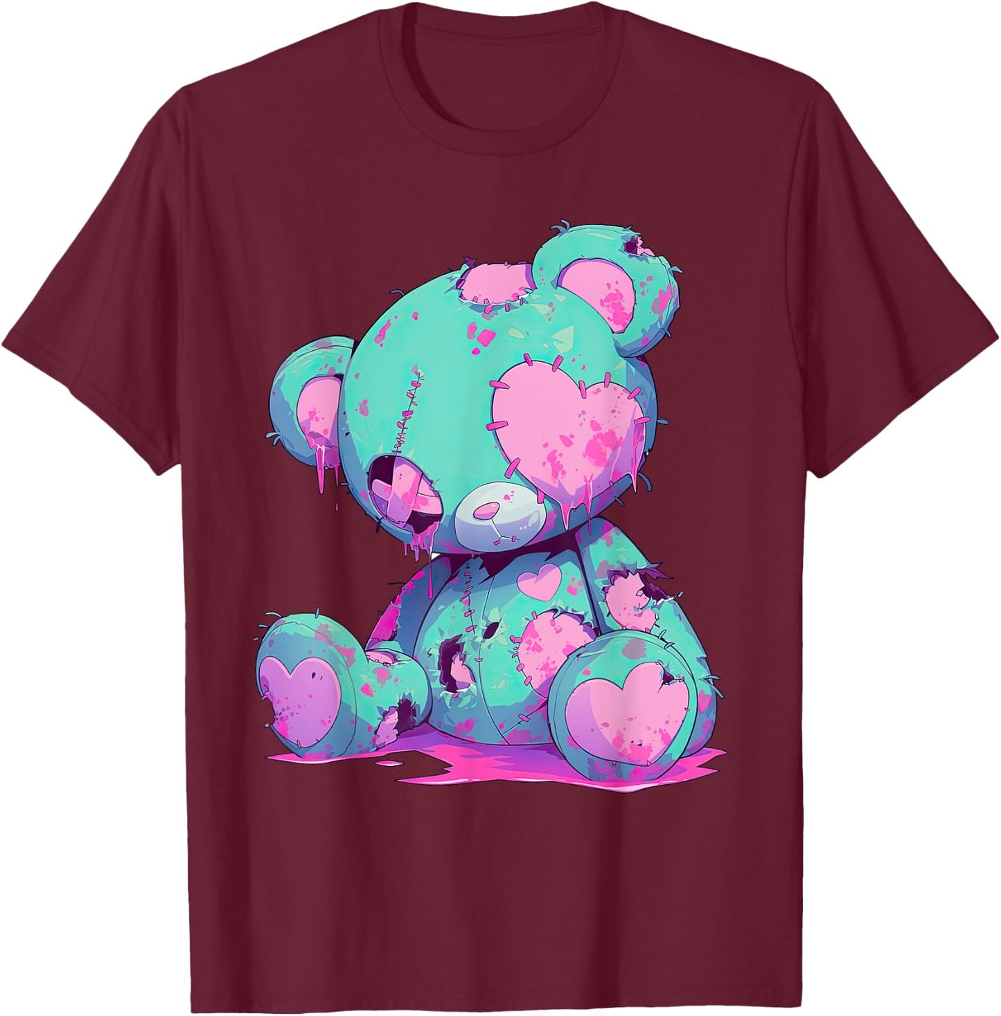 Kawaii Pastel Goth Creepy Cute Witchy Zombie Teddy Bear T-Shirt - T-Shirt | Maroon