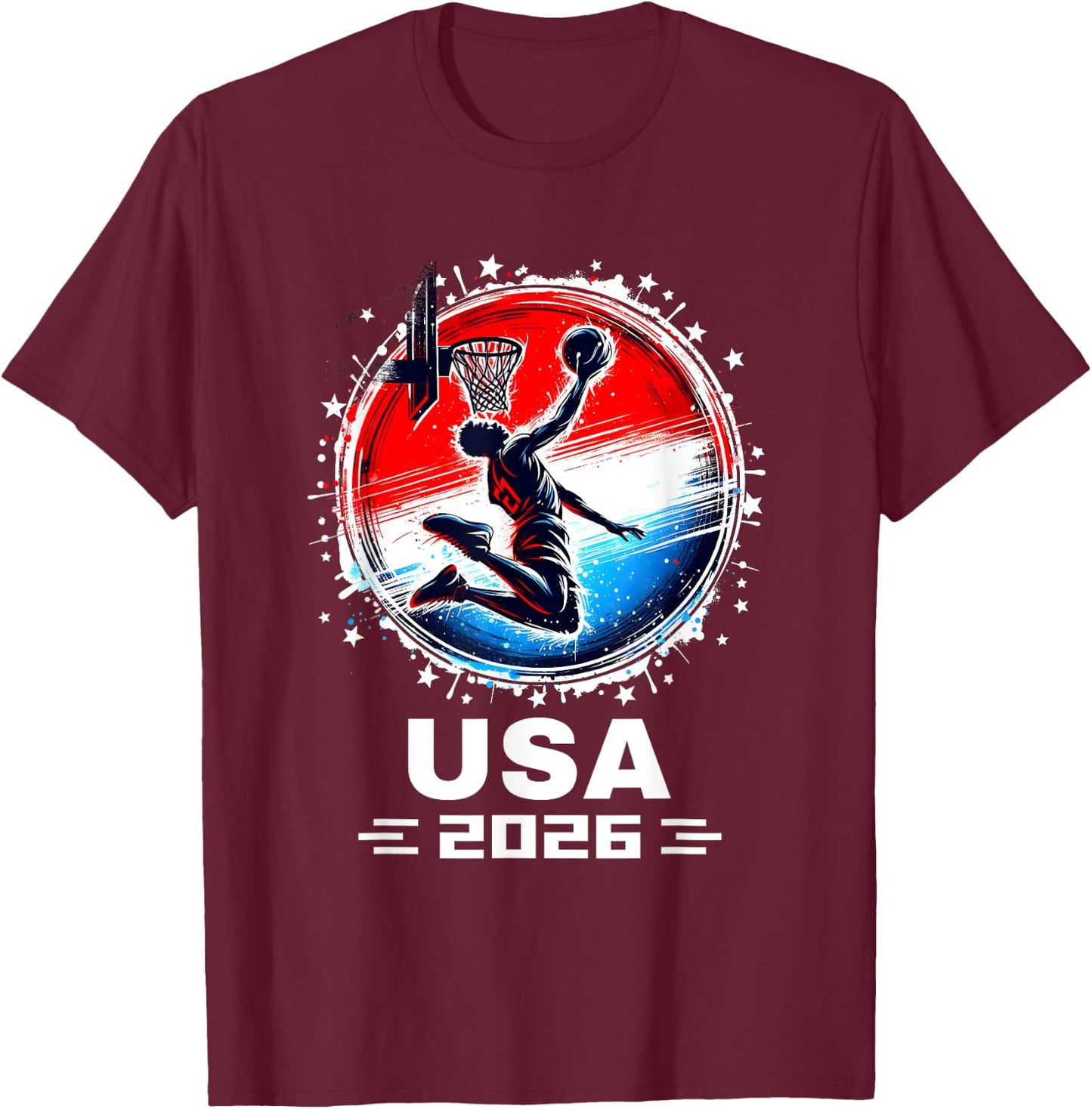 Basketball USA Go USA Team USA Flag 2026 Basketball T-Shirt - T-Shirt | Maroon