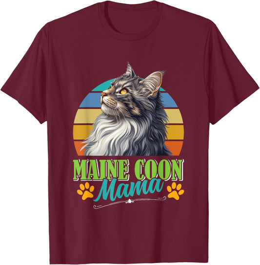 MAINE COON MAMA Maine Coon Mummy Cat Mummy Vintage Women T-Shirt - T-Shirt | Maroon