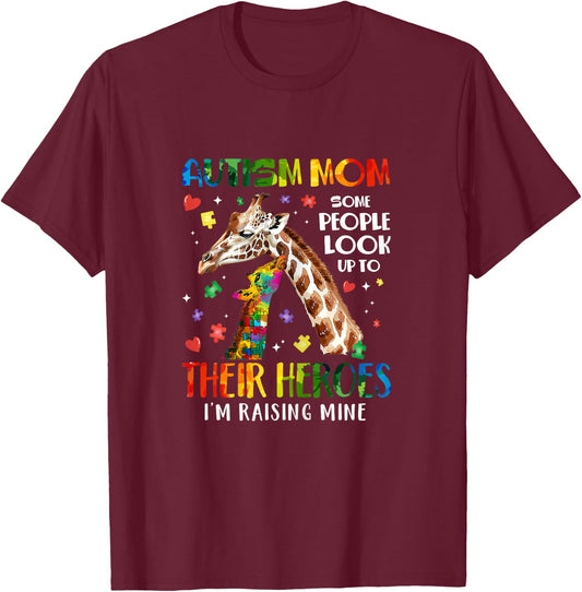 Autism Mom Raising Hero Giraffe Autism Awareness T-Shirt - T-Shirt | Maroon