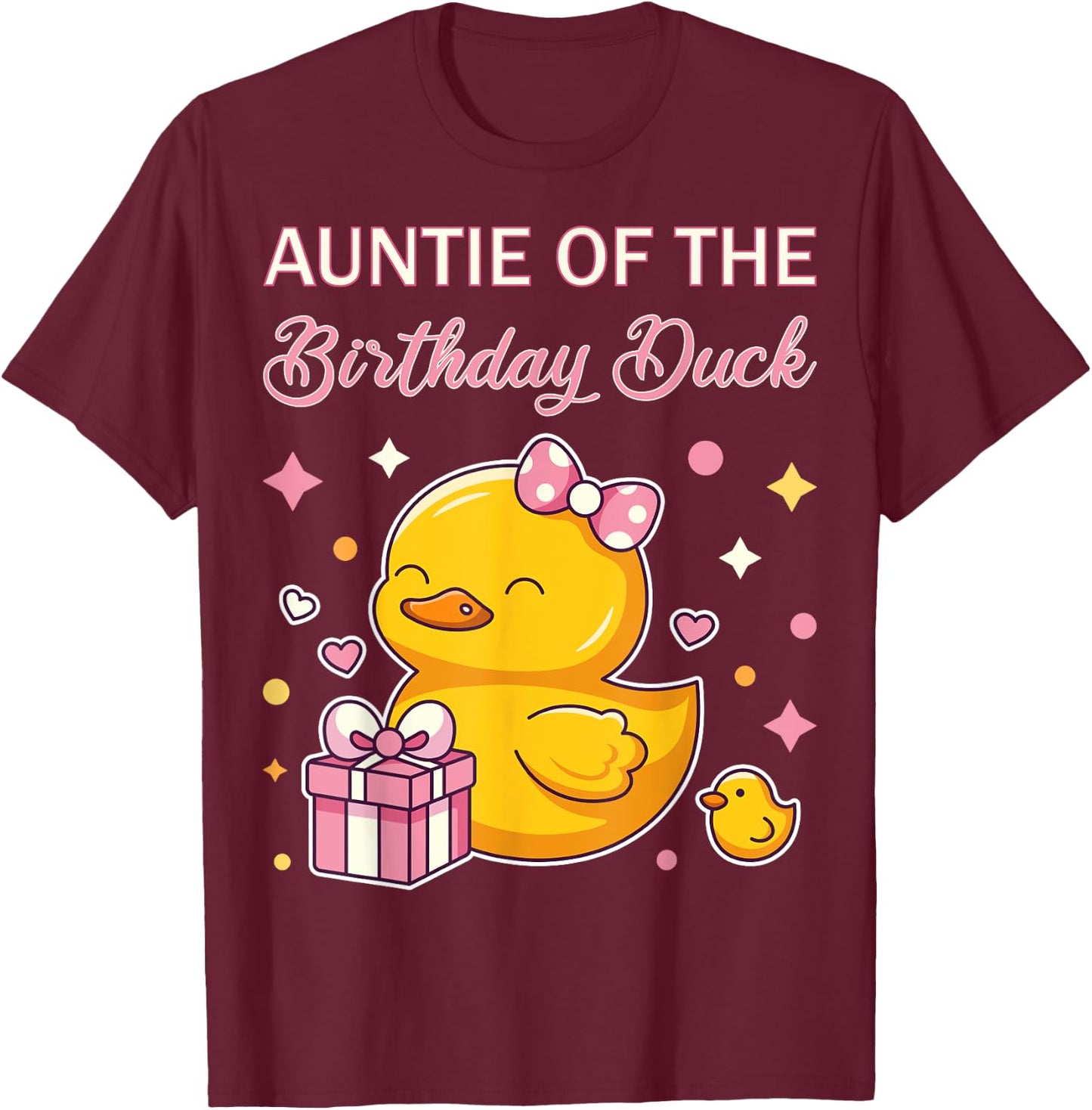 Auntie of the Birthday Duck Christmas Anime Party Outfit T-Shirt - T-Shirt | Maroon