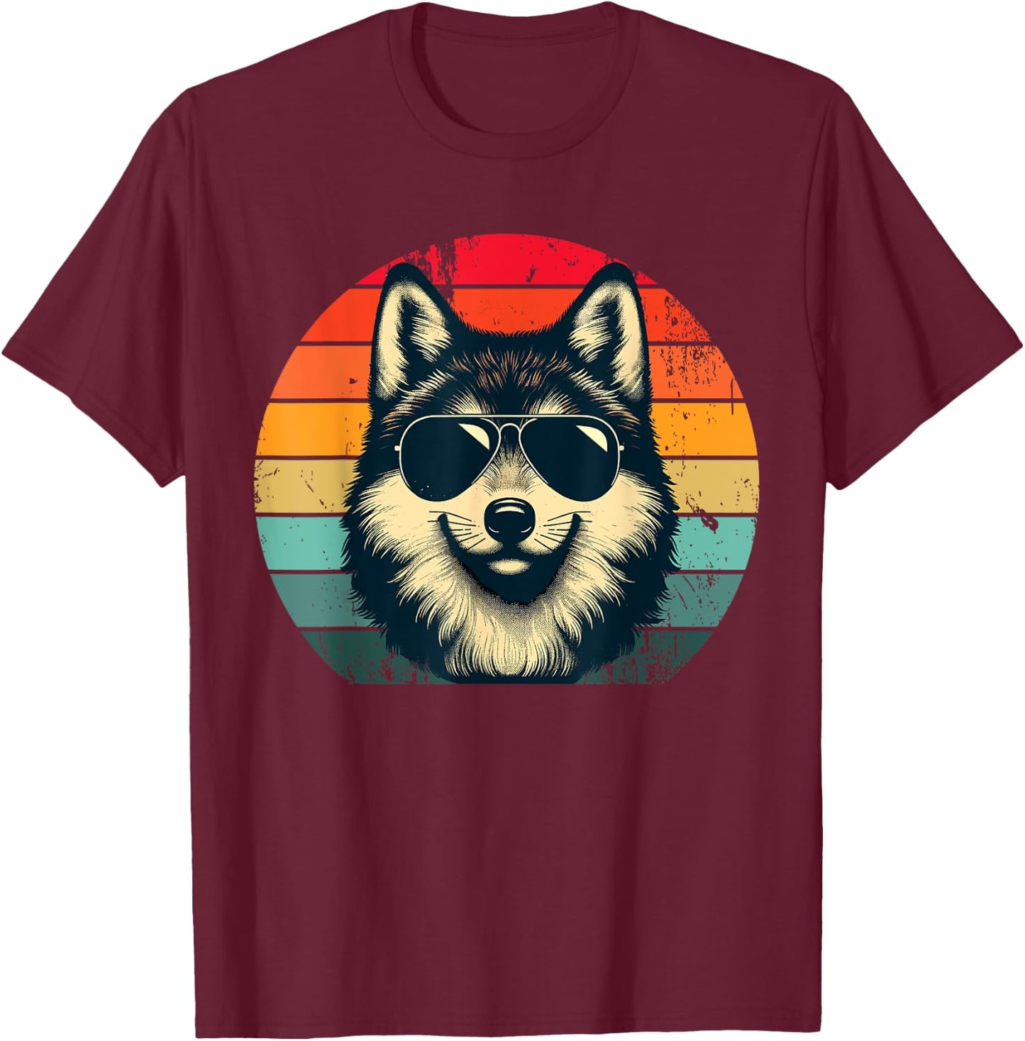 Cool Retro Wolf in Sunglasses 70s 80s 90s Novelty Funny Wolf T-Shirt - T-Shirt | Maroon