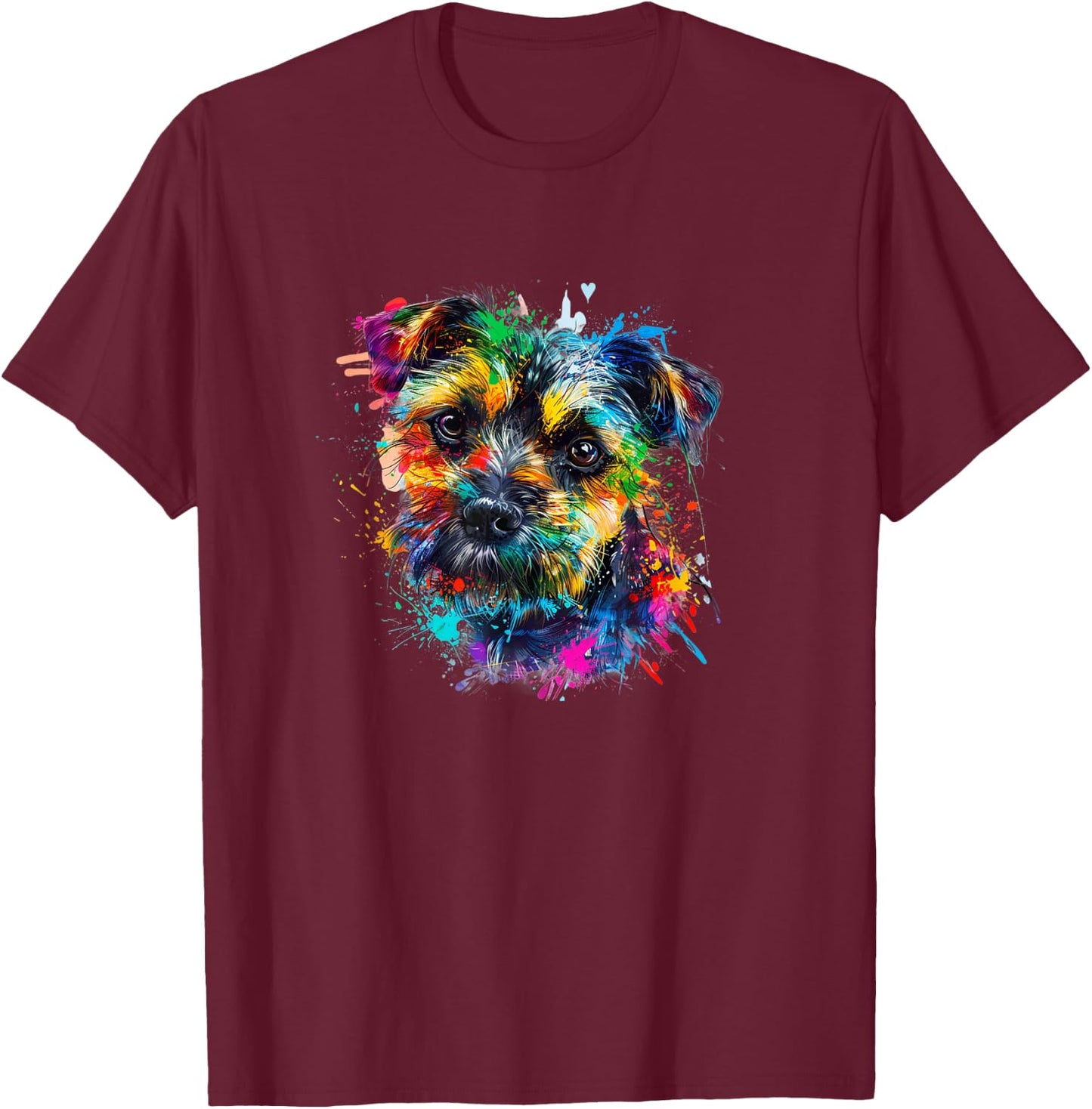Cute Funny Pop Art Colorful Border Terrier Lover T-Shirt - T-Shirt | Maroon