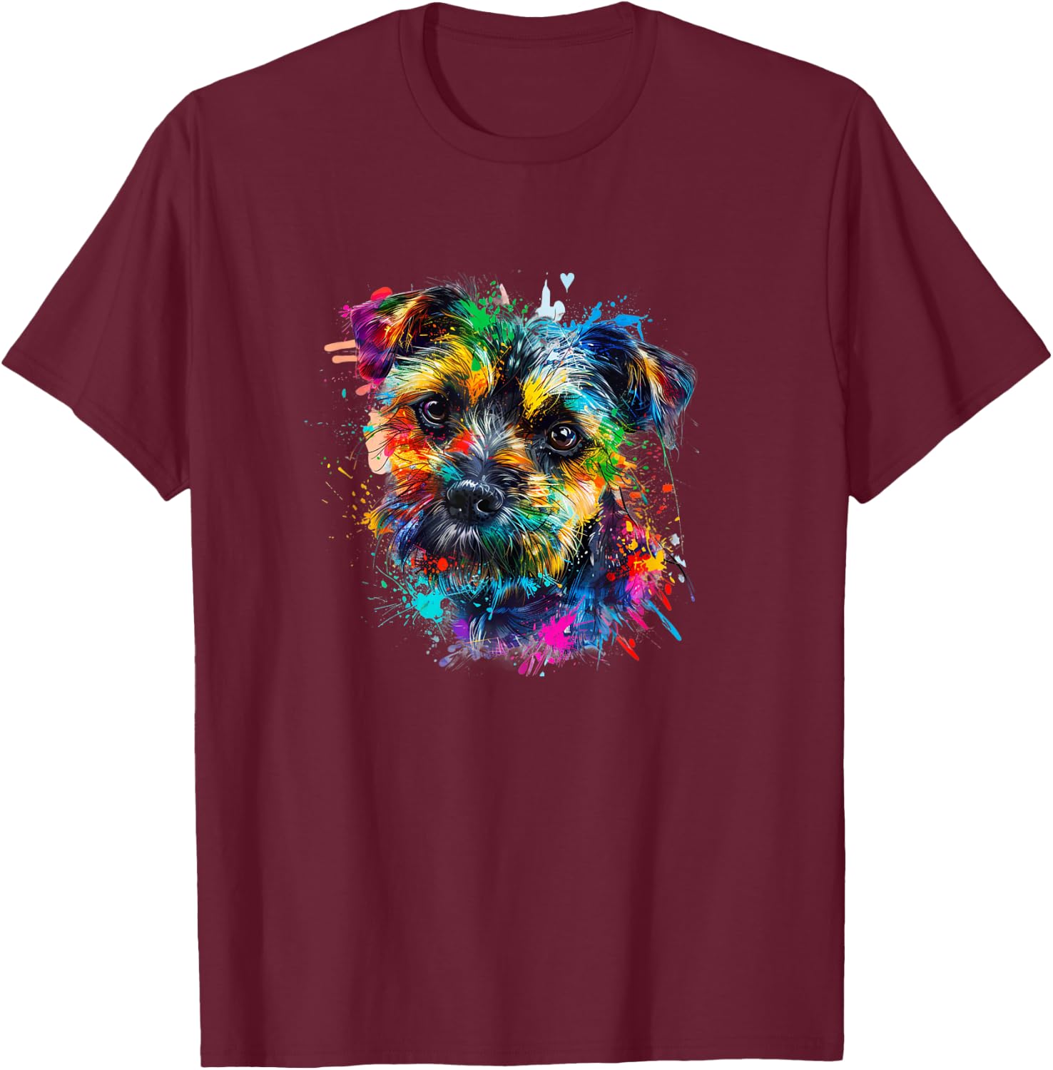 Cute Funny Pop Art Colorful Border Terrier Lover T-Shirt - T-Shirt | Maroon
