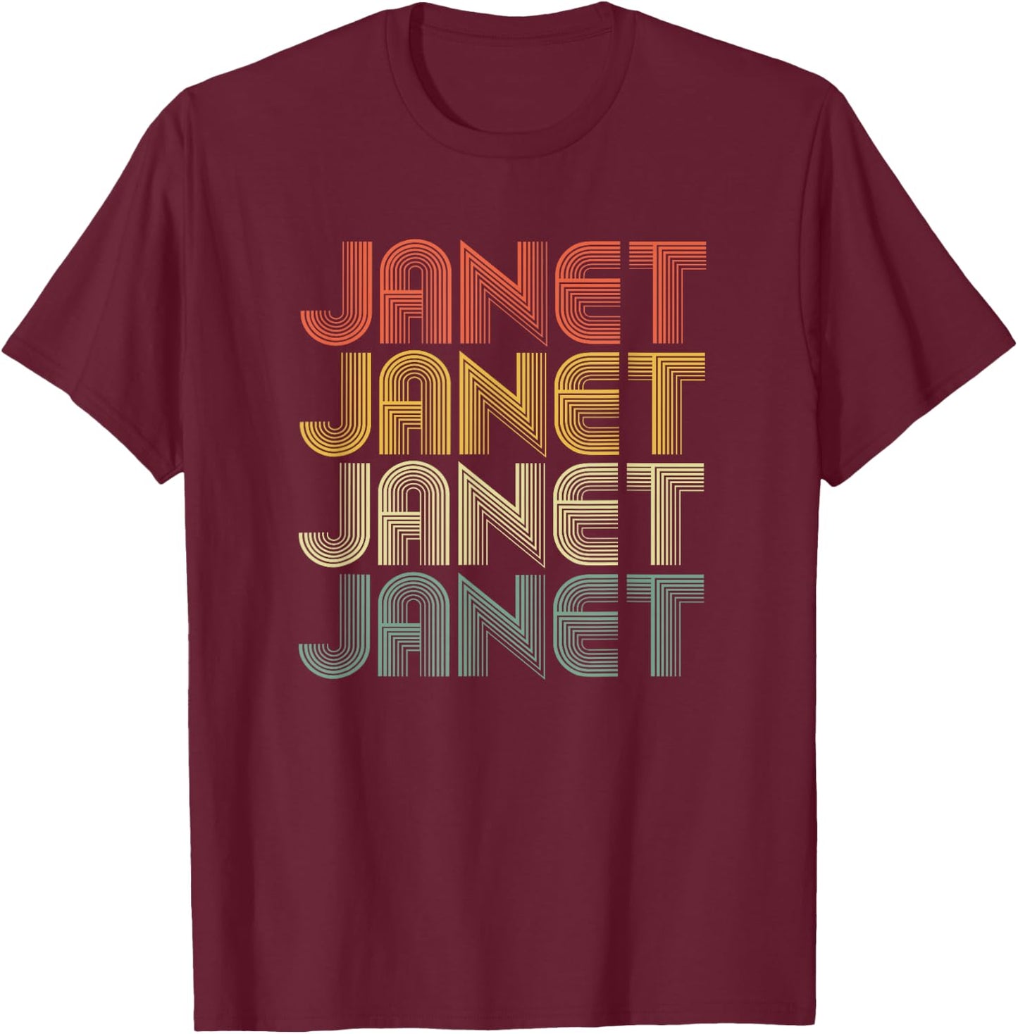 Janet Retro Personalized First Name 1970s Vintage Small T-Shirt - T-Shirt | Maroon