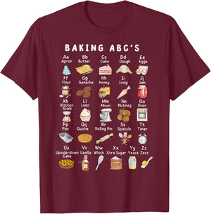 Baking Alphabet ABCs Funny Baker Chef Baking Lover T-Shirt - T-Shirt | Maroon