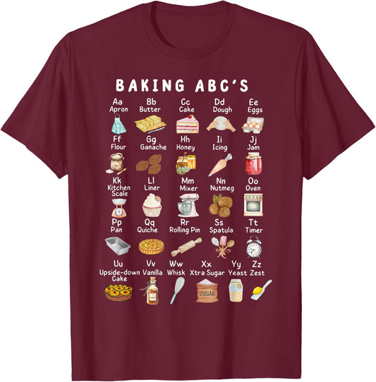 Baking Alphabet ABCs Funny Baker Chef Baking Lover T-Shirt - T-Shirt | Maroon