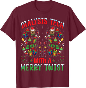 Dialysis Tech With A Merry Twist - Nephrology Tech Christmas T-Shirt - T-Shirt | Maroon