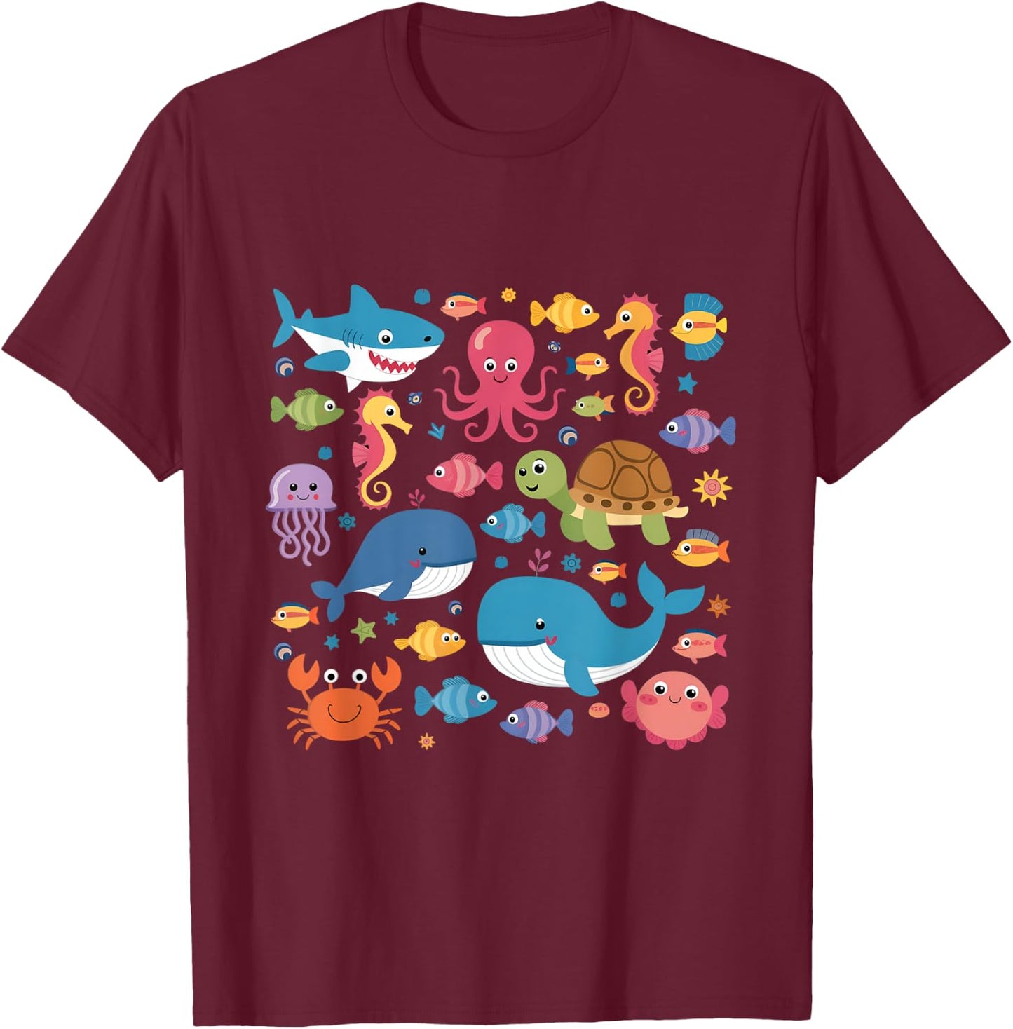 Cute Sea Animals Kids Children Ocean Creatures Clownfish T-Shirt - T-Shirt | Maroon