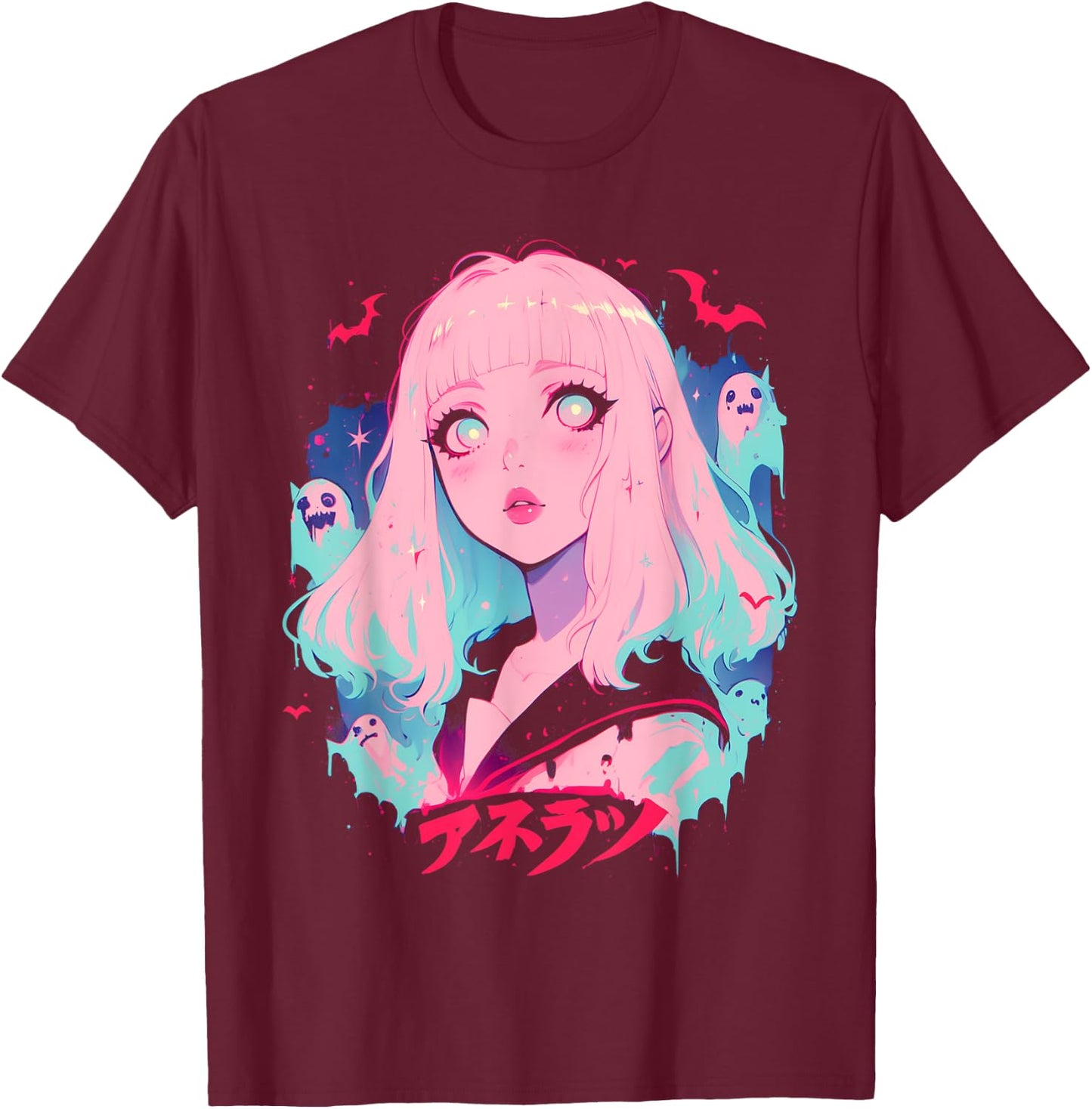 Goth Grunge Demon Anime Girl Waifu Horror Alt Aesthetic T-Shirt - T-Shirt | Maroon