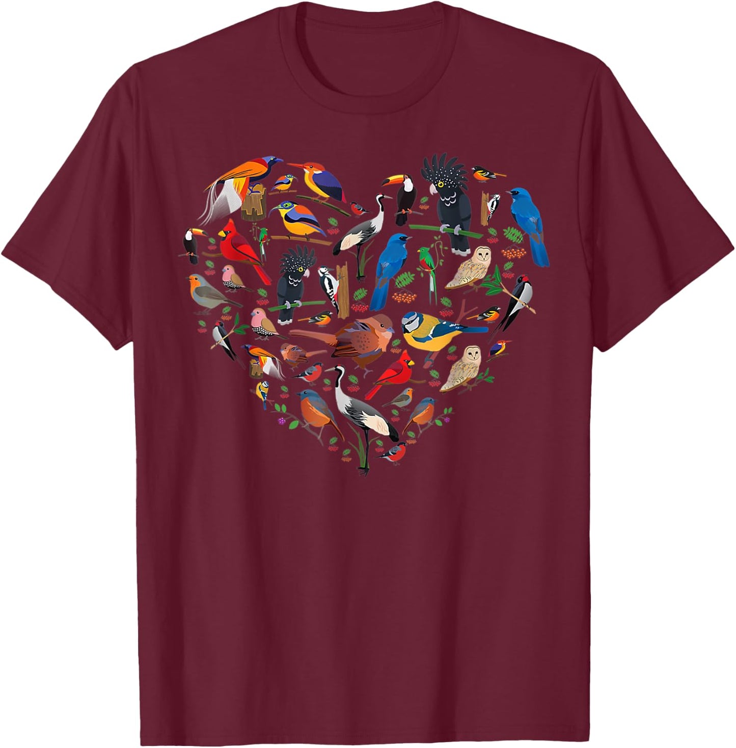 Birds lover heart Bird Watching men women kid T-Shirt - T-Shirt | Maroon