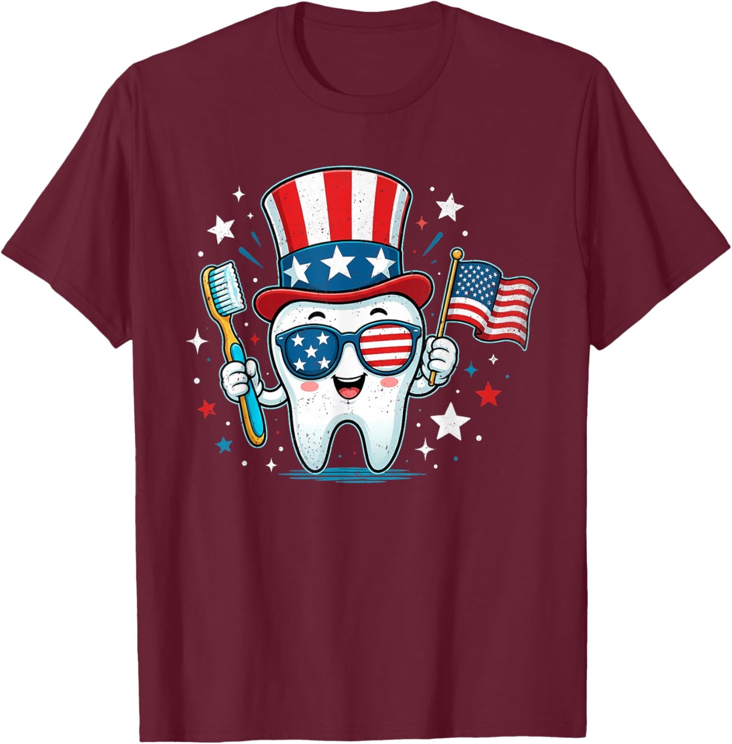 Dentist Dental Patriotic 4th of July USA American Women Kids T-Shirt - T-Shirt | Maroon