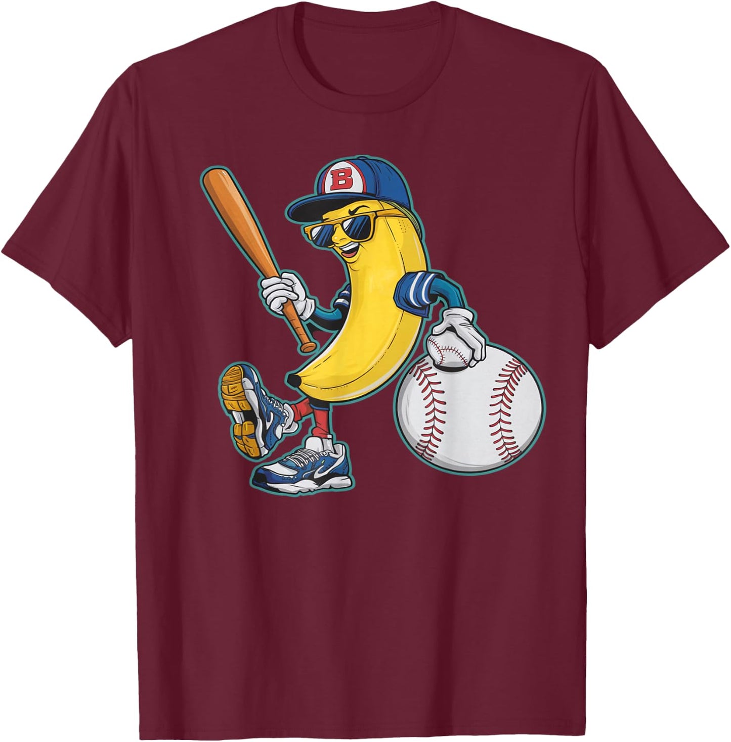 Funny Banana Playing Baseball Bananas Fruit Baseball Player T-Shirt - T-Shirt | Maroon