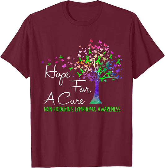 Hope For A Cure Non-Hodgkin's Lymphoma Awareness Tree Ribbon T-Shirt - T-Shirt | Maroon