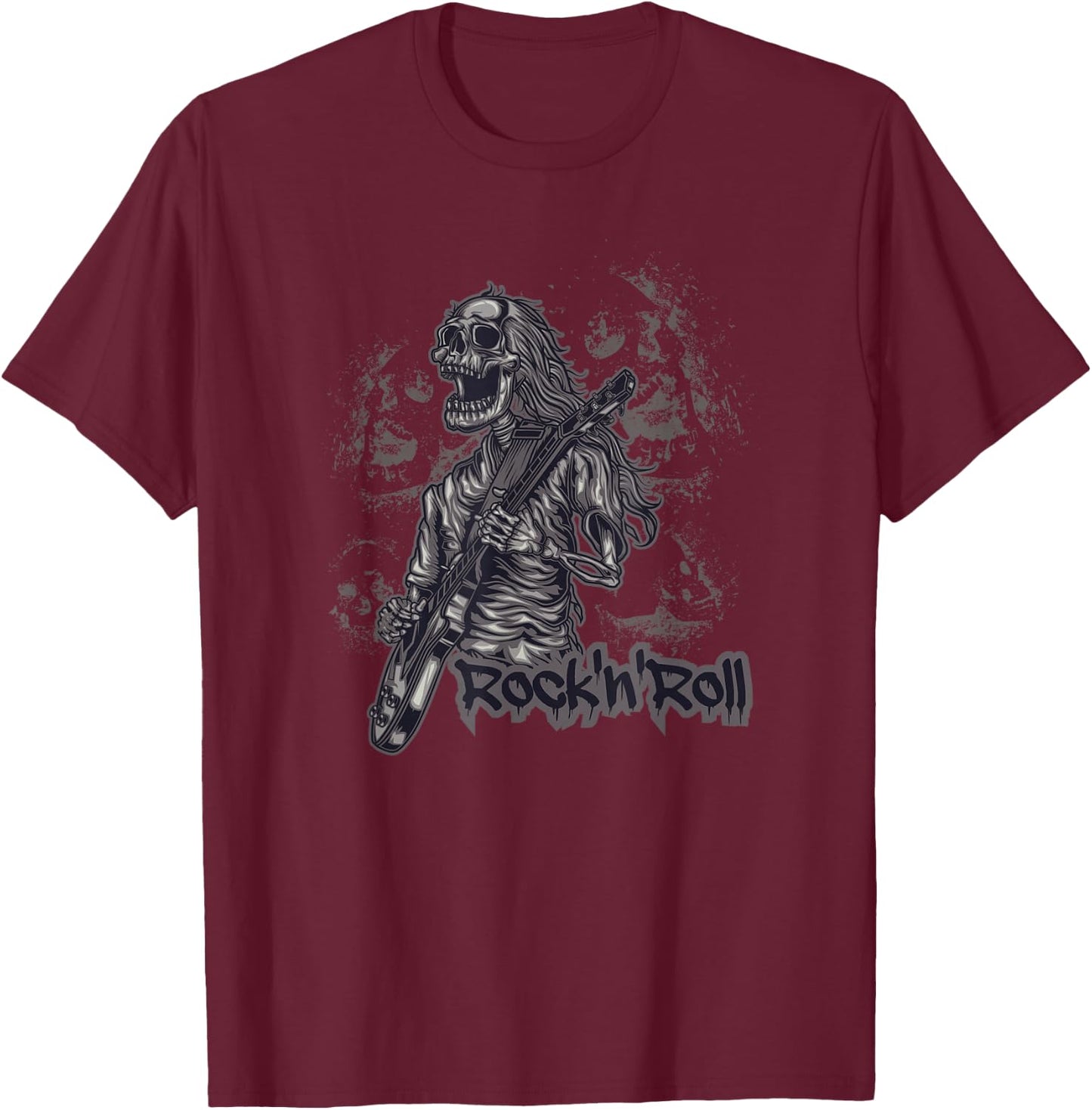 Vintage Retro 80s Music Guitar Skeleton Rock & Roll T-Shirt - T-Shirt | Maroon