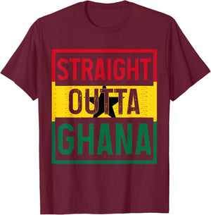 Straight Outta Ghana Ghanese Flag Roots Pride Vintage T-Shirt - T-Shirt | Maroon