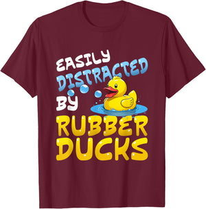 Quacktastic Duck Party Outfit Easily Distracted By Rubber Ducks -Adults Black Small Classic Fit Short Sleeve Cotton Blend T-Shirt - T-Shirt | Maroon