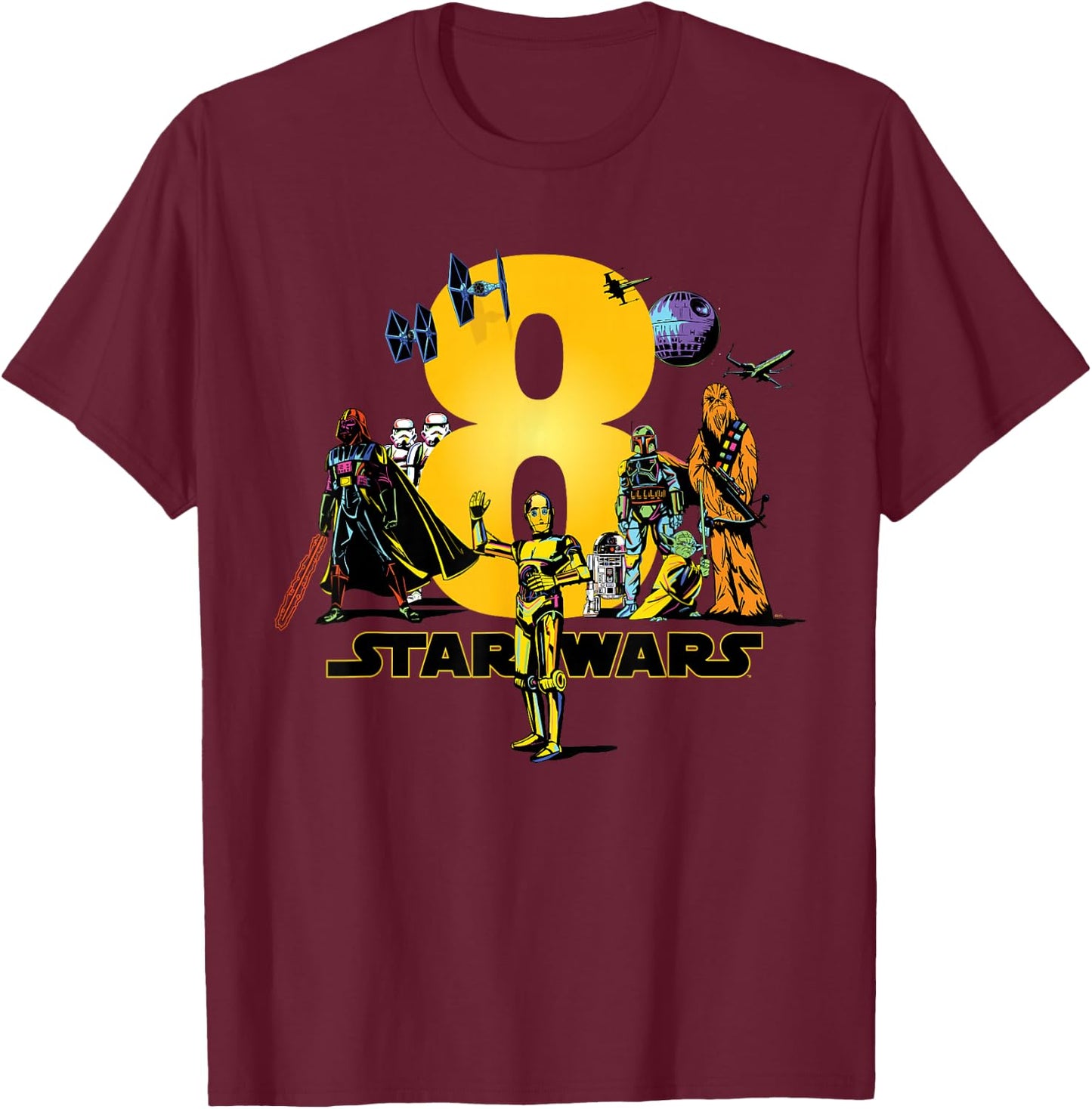 Star Wars Classic Characters Eighth Birthday 8 Years Old T-Shirt - T-Shirt | Maroon