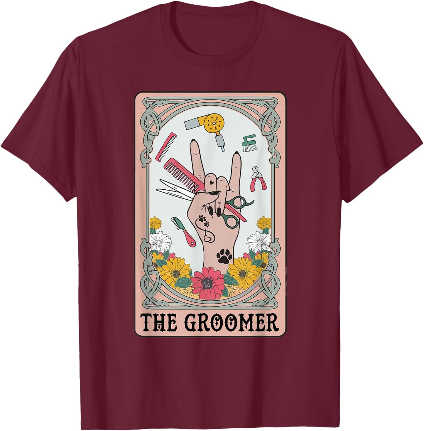 Funny Tarot Card Pet Grooming Dog Groomer Girl Women T-Shirt - T-Shirt | Maroon
